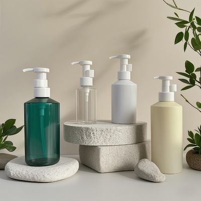 بطری پمپ لوسیون استوانه ای PET با حجم 300 تا 500 میلی لیتر برای بسته بندی لوازم آرایشی با چاپ لوگوی قابل تنظیم
