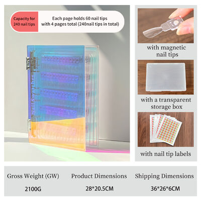 صفحه نمایش هنری ناخن مغناطیسی اکریلیک قابل جدا شدن، رنگ‌های گرادیان، ۱۲۰/۱۸۰/۲۴۰ سایه برای ابزار پلاستیکی، لوازم ناخن ژل ناخن