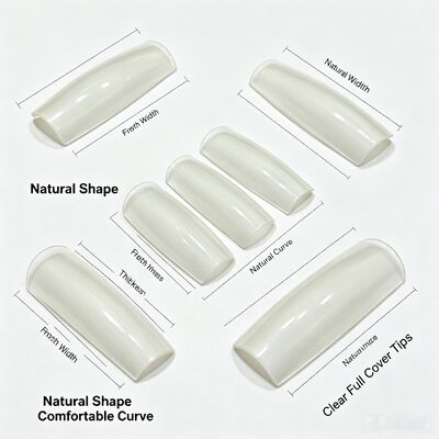 Natural ABS Almond Shape Full Cover False Nails Clear Finger Nail Tips for Nail Art Salon Use and Bulk Supply