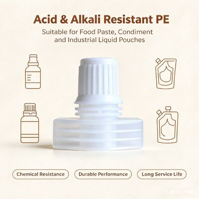 X010 9.6mm food grade PE plastic spout cap, acid & alkali resistant. Ideal for ketchup, sauce & paste stand-up spout pouches. Good heat welding, leak-proof threaded design for food liquid packaging.